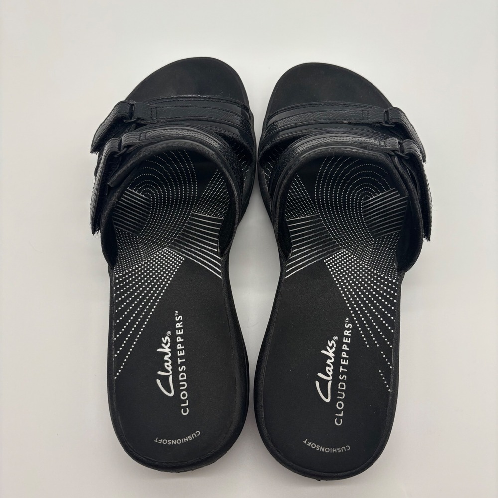 Clarks Cloudsteppers Slide Sandals Women 7 Black Arla Glison Adjustable Straps - Picture 7 of 13